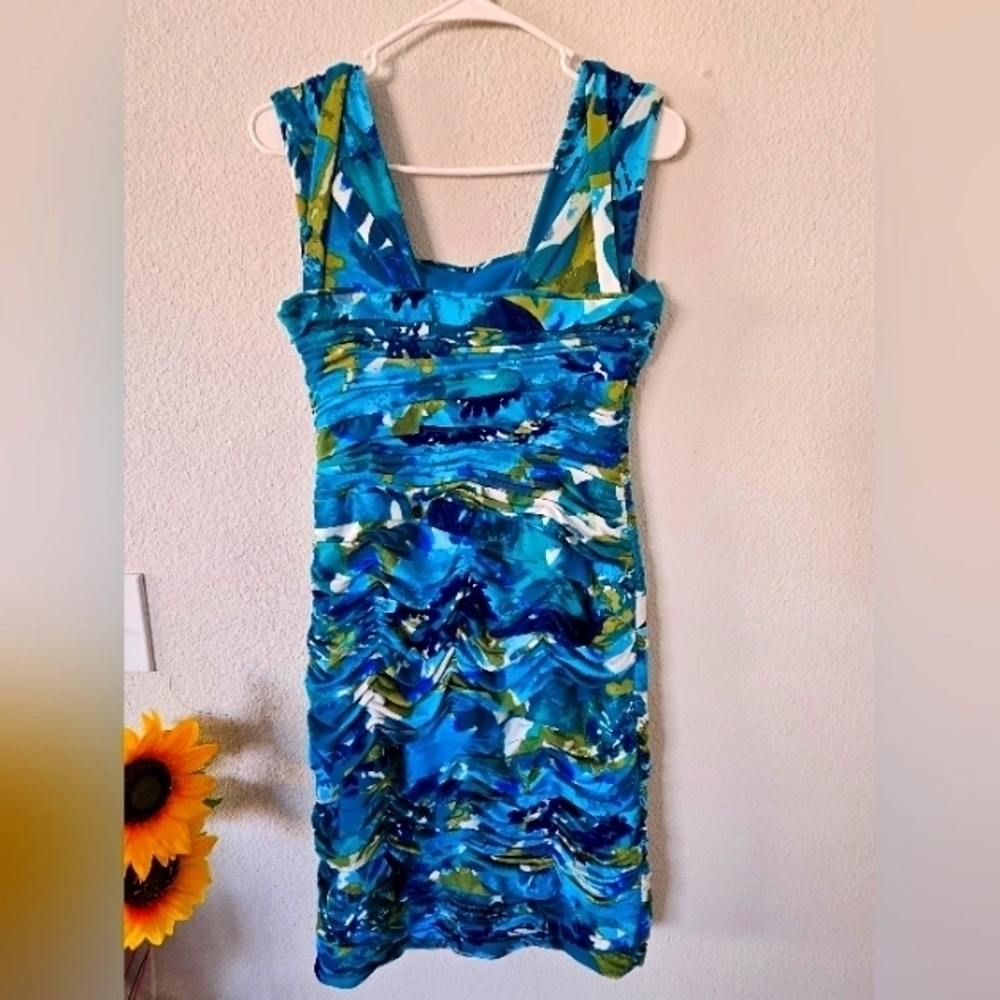 Adrianna papell dress women's medium blue midi ruffle short blue cocktail party